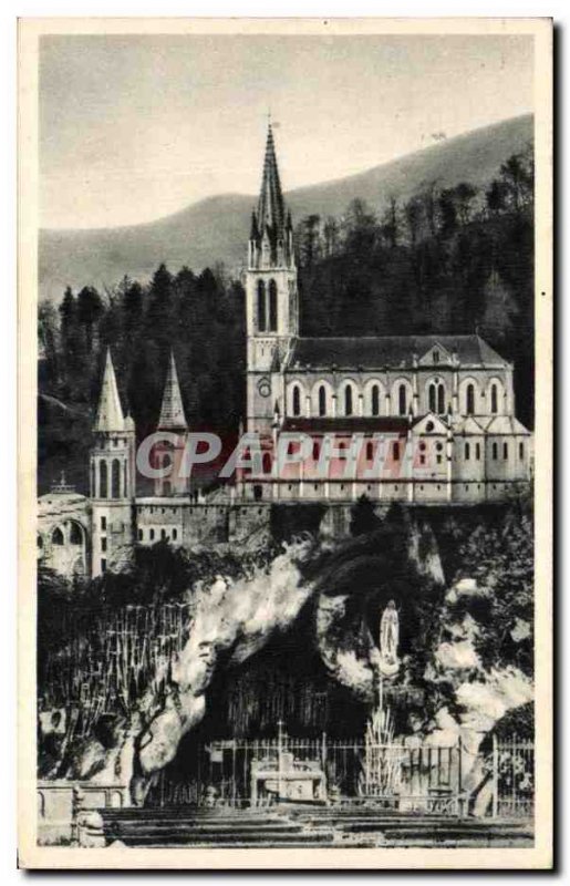 Old Postcard Lourdes Cave and Basilica