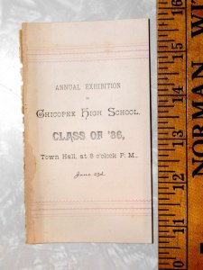 1886 Chicopee High School Class of 1886 Annual Exhibition, Town Hall Card L15