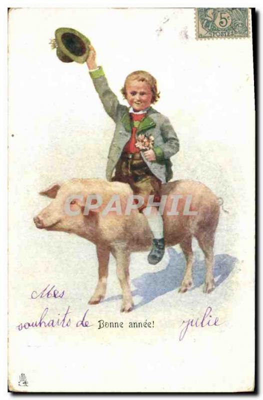 Old Postcard Cochon Pig Child Happy New Year