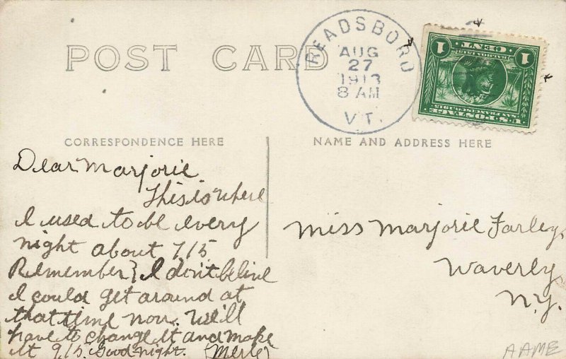 Readsboro VT Post Office Hand Colored 1913 Real Photo Postcard 