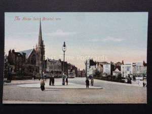 Bristol: The Horse Fair shows Trams and St. James Priory Church c1908 by M.J.R.B