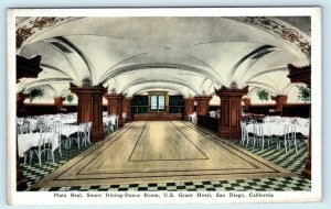 SAN DIEGO, CA ~ U.S. GRANT HOTEL Plata Real Dining-Dance Room ca 1920s  Postcard