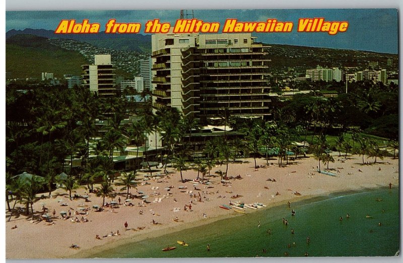 Aerial View Aloha from Hilton Hawaiian Village Hawaii Postcard