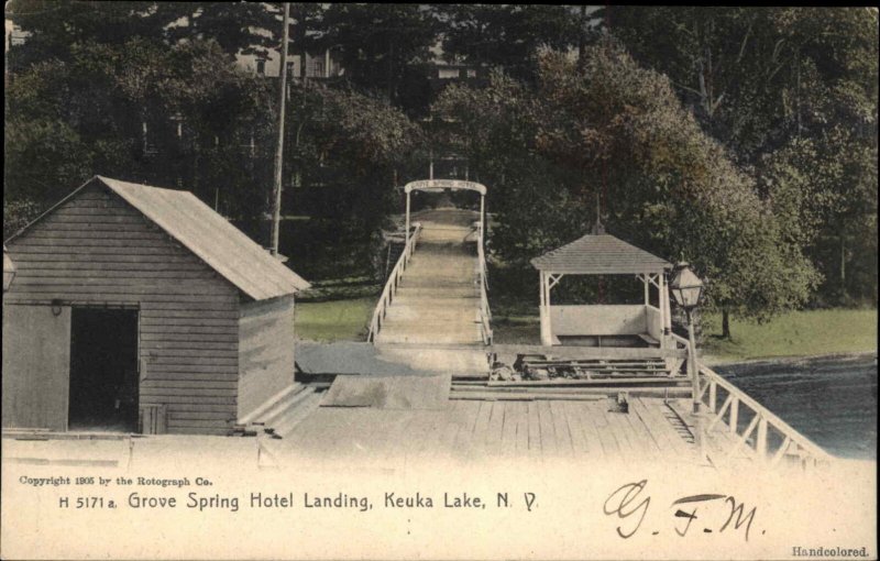 Keuka Lake New York NY Grove Spring Hotel Landing c1905 Rotograph Postcard