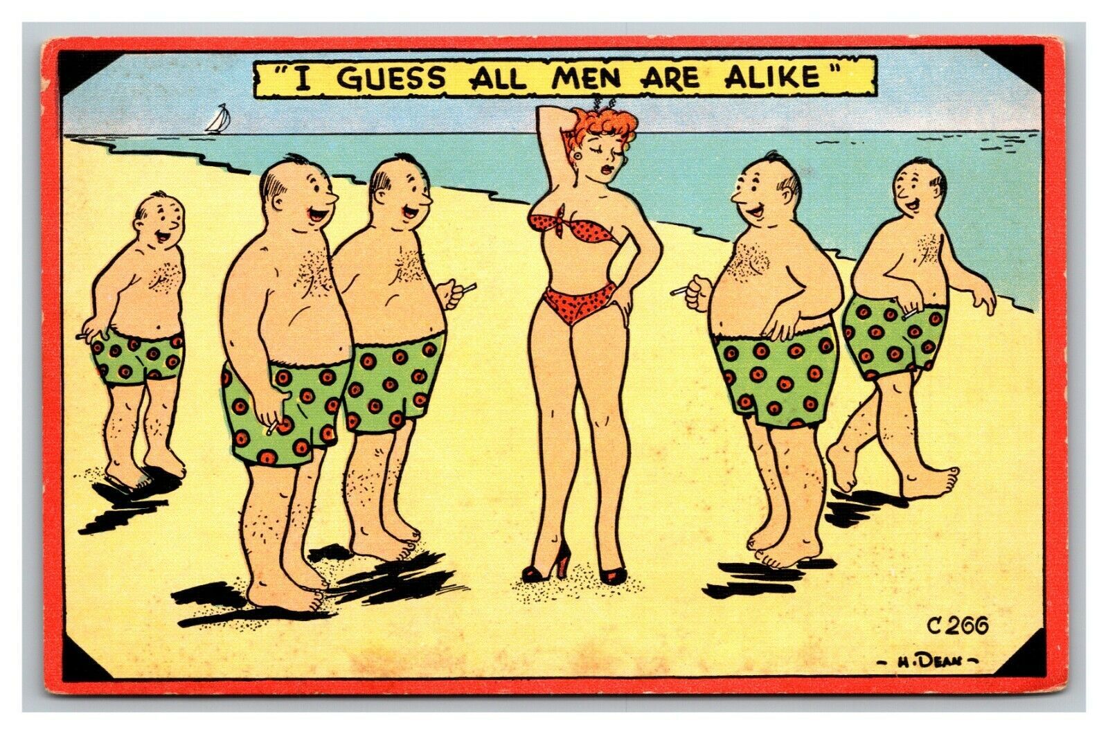 Vintage 1940's Postcard Beach Bikini Girl - All Men are Alike - Funny | Topics - Cartoons & Comics - Comics, Postcard / HipPostcard Vintage 1940's Postcard Beach Bikini Girl - All Men are Alike - Funny | Topics - Cartoons & Comics - Comics, Postcard / HipPostcard