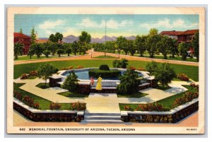 Memorial Fountain University of Arizona Tucson AZ UNP Linen Postcard N25