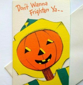 Halloween Greeting Card Vintage Party Invite Stick Head Scarecrow Hallmark Slim