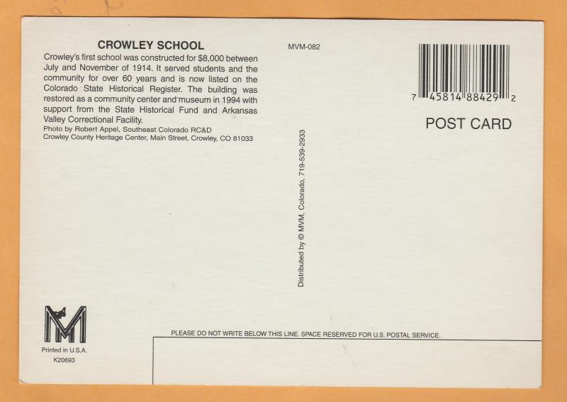 Crowley School and Heritage Museum Postcard Colorado Historic Building