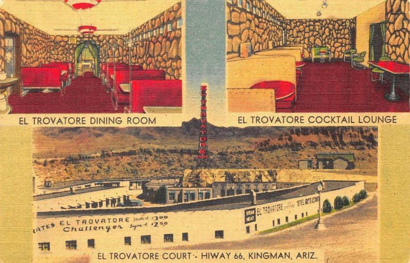 Kingman AZ El Trovatore Court Motel Restaurant Multi-View Linen US 66 Postcard 