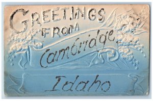 Cambridge Idaho ID Postcard Greetings Embossed Flowers Leaves Airbrush 1910