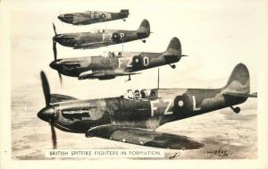 British Spitfire Fighters 1940s WW2 Military Aviation Gray Photo RPPC 9602