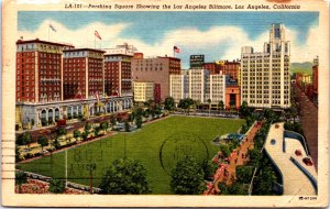 USA Pershing Square Showing The Los Angeles Biltmore California Linen C006