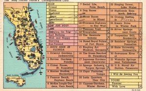 Vintage Postcard 1940's The Busy Florida Tourist'S Correspondence Card Map Notes