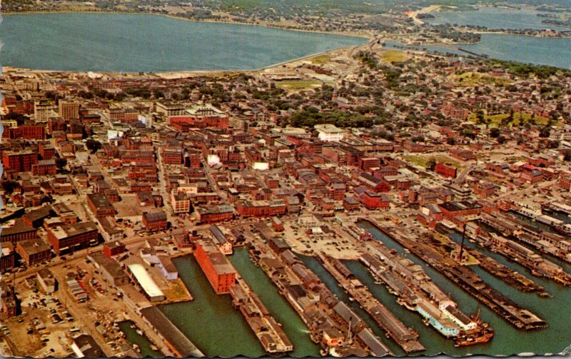 Maine Portland Aerial View Showing Harbor