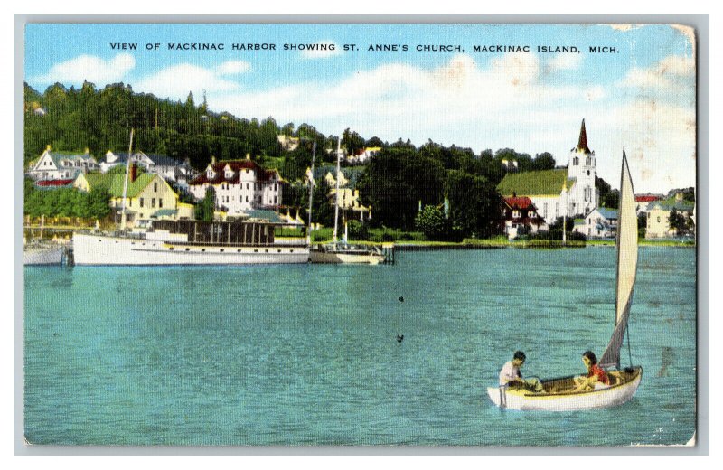 MI Harbor Anne's Church Mackinac Island Michigan Vintage Standard View Postcard