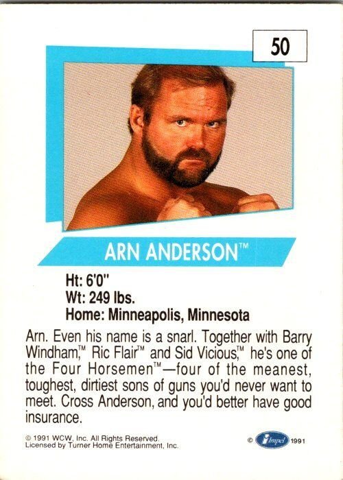 1991 WCW Wrestling Card Arn Anderson sk21236