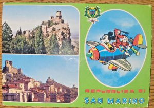 Squeaker Postcard Republica Di San Marino Mickey Donald in Plane Walt Disney