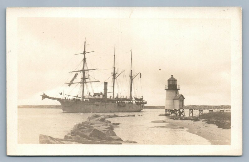 Nantucket Island MA BRANT POINT LIGHTHOUSE ANTIQUE REAL PHOTO POSTCARD RPPC