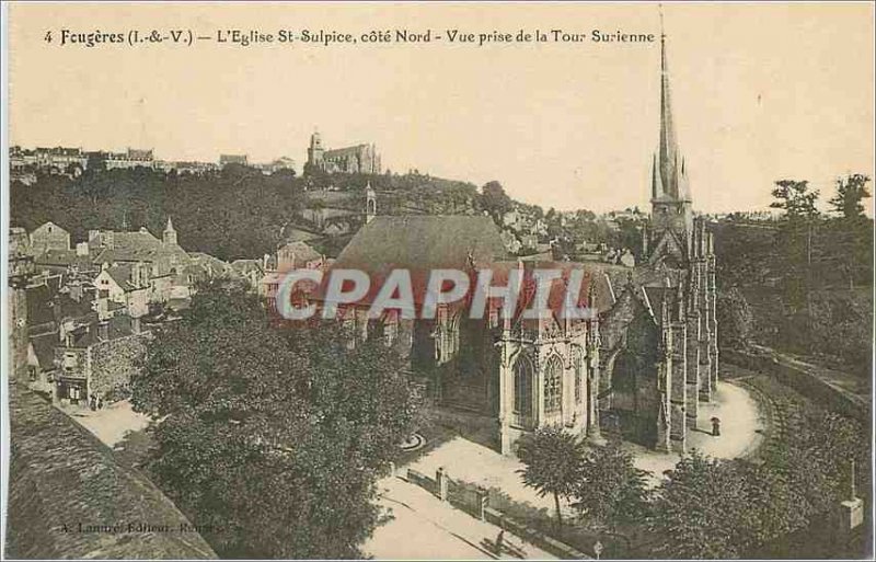 Old Postcard Fougeres (I and V) The Church of St. Sulpice North Coast View fr...