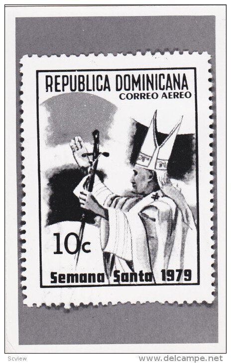 Pope Stamp postcard , 1979 Visit to Dominican Republic #2