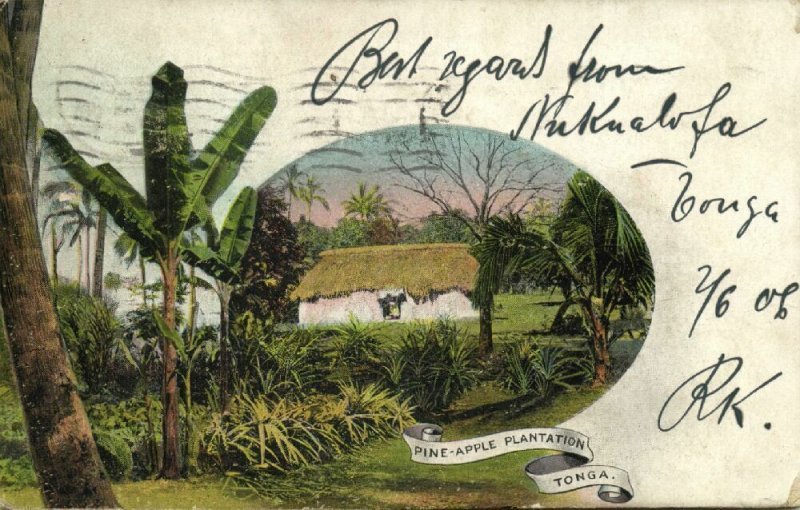 tonga islands, Pineapple Plantation (1906) Pre-Printed Stamp 