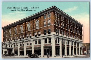 Des Moines Iowa IA Postcard New Masonic Temple Tenth Locust Street c1910 Vintage