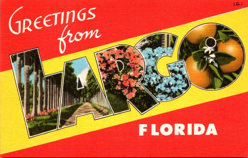 Florida Greetings From Largo Large Letter Linen