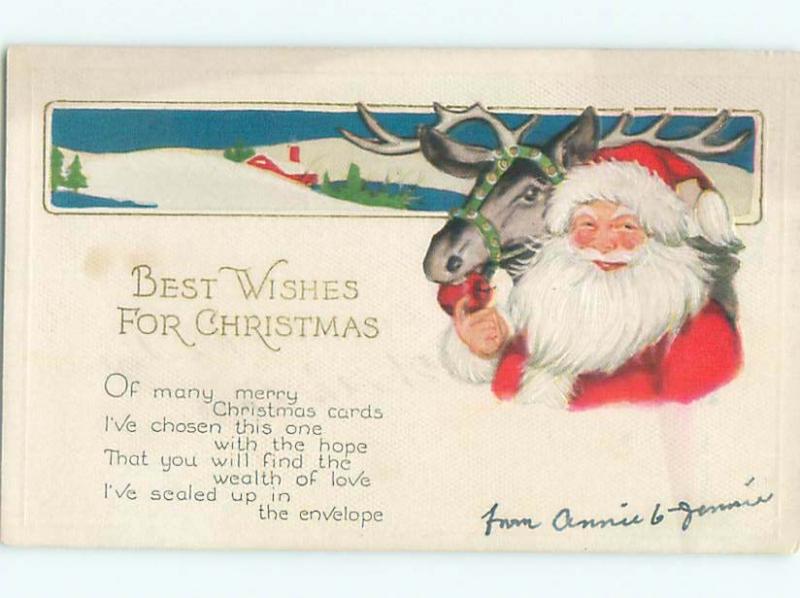 Pre-Linen Christmas SANTA CLAUS WITH HIS REINDEER AB4602