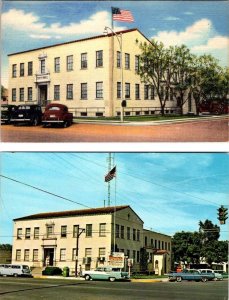 2~Postcards  HOBBS, NM New Mexico  CITY HALL  Chrome & Linen Views  50'S CARS