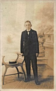 YOUNG MEN WEARING PERIOD STYLISH SUITS~LOT OF FIVE (5 1910s REAL PHOTO POSTCARDS