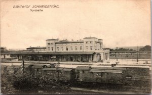 Postcard Bahnhof Schneidemuhl Railroad Train Station Depot