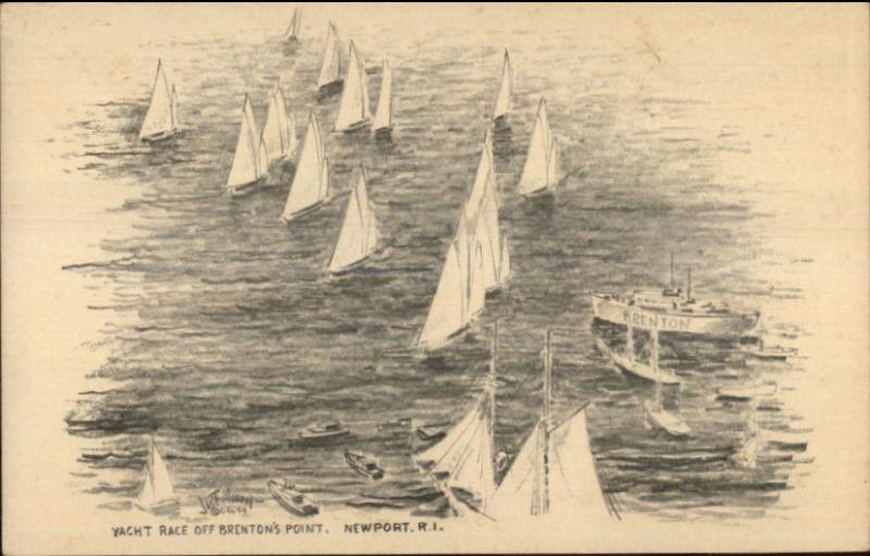 Newport RI Brenton's Point Yacht Race c1950 Postcard