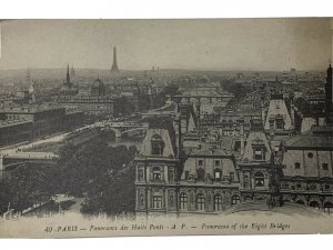 Early 1900s Antique postcard. Carte Postale 40 Paris, FR Panorama des Haits Pont