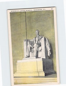 Postcard Interior Of Lincoln Memorial, Washington, District of Columbia