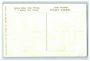 c. 1910 Indian Stone Writing Boulder City Nevada Hand Colored Postcard F91