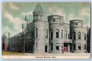 1908 Kenton Ohio Vintage Postcard Armory Building Exterior Front View Posted