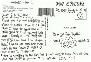 San Francisco, California Cable Car Postcard w/ written note 2013