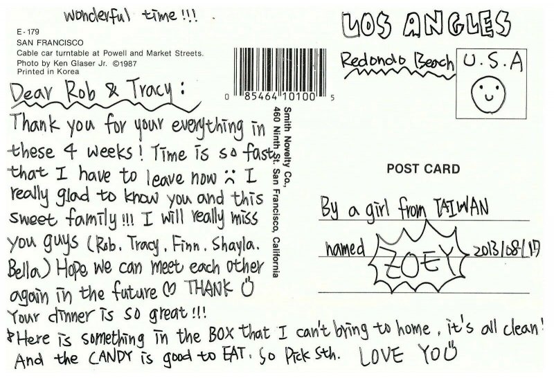 San Francisco, California Cable Car Postcard w/ written note 2013