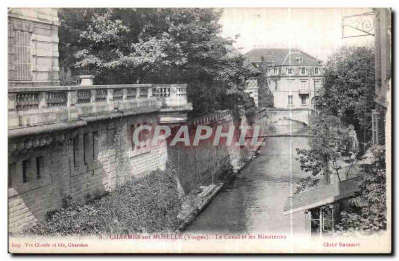 Old Postcard Charmes on Mosselle Canal and Flour Mills