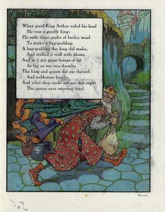 Antique Good King Arthur Mother Goose Rhyme Art Print 1915 Dual Sided 8 x 10.5 