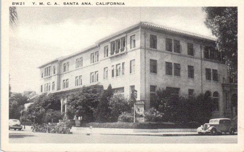 SANTA ANA, CA California    Y M C A  BUILDING   Street Scene 1930s Car  Postcard