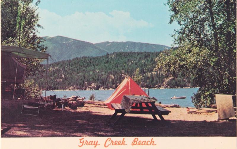 Gray Creek Beach Kootenay Lake BC Red Tent Unused Vintage Postcard D32 