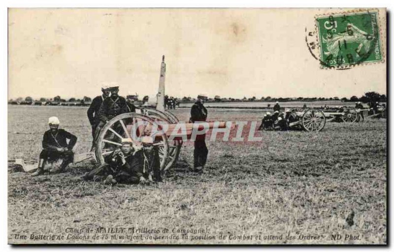 Militaria Camp of Mailly Postcard Old Cannons Field Artillery 75mm