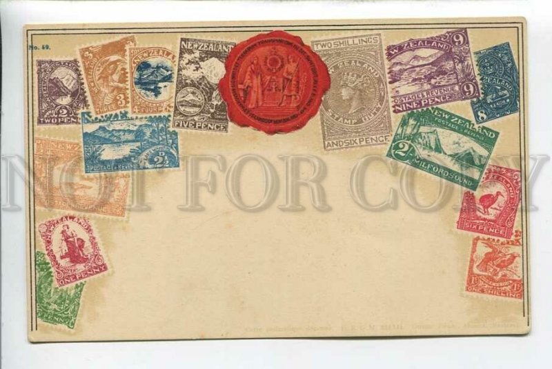 3184848 NEW ZEALAND Coat of arms STAMPS vintage Zieher Postcard