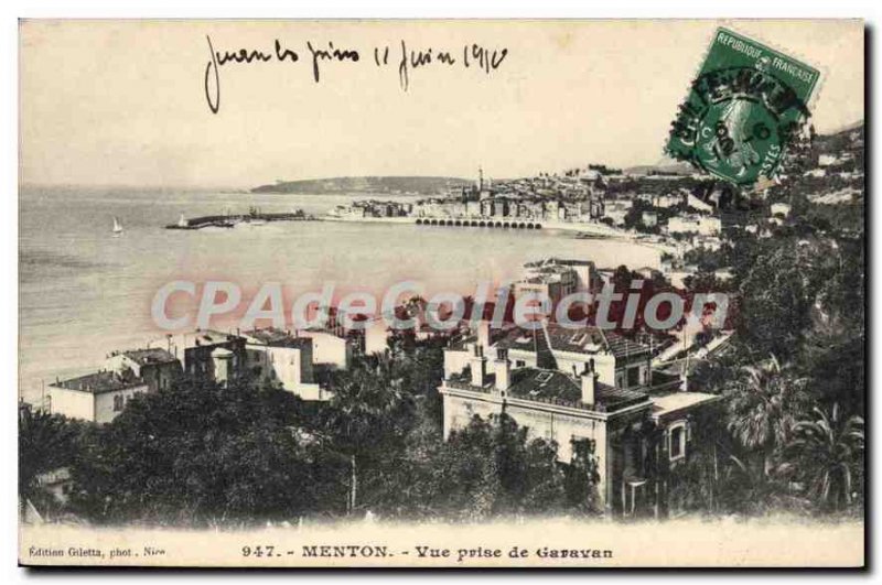 Old Postcard Menton Garavan View from