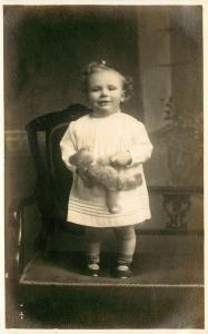 Vintage RPPC Toddler Child in White Dress with Teddy Bear c.1920s? unposted