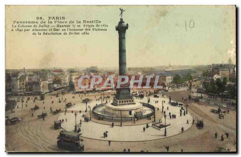 Old Postcard Paris Panorama Place de la Bastille