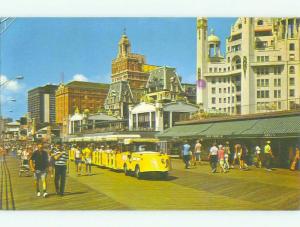 Pre-1980 TOURIST TRAIN ON BOARDWALK AND SHOPS Atlantic City New Jersey NJ HQ0462