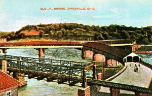 VINTAGE POSTCARD OLD Y COVERED TIMBER BRIDGE AT ZANESVILLE OHIO 1960s CARD