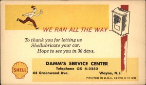 Wayne New Jersey NJ Damm's Service Station Shell Oil Ad Vintage Postcard